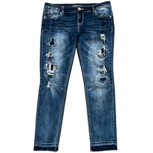 Grace in LA Distressed Frayed Hem Skinny Ankle Jeans Size 31